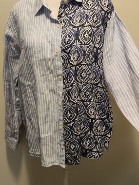 APNY blouse Button Linen Shirt Contrasting Color Block Size XL